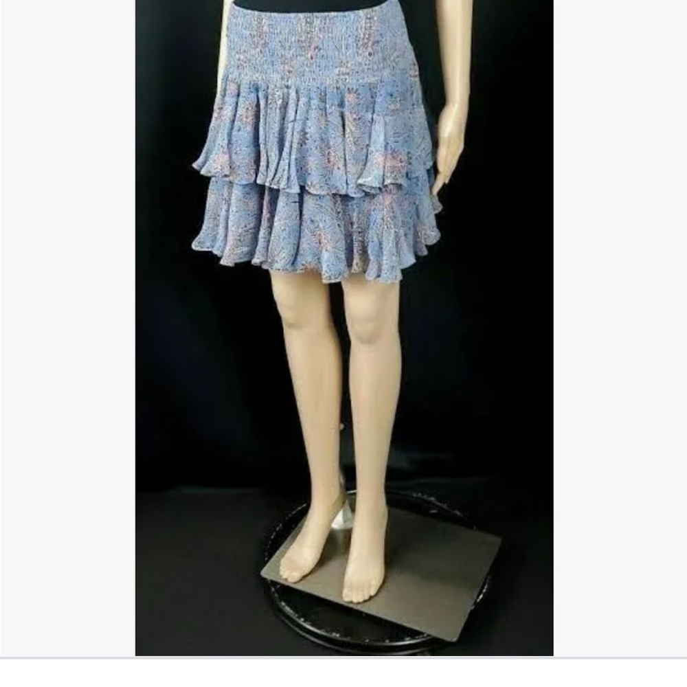 Twelfth Street by Cynthia Vincent blue floral silk ruffle mini skirt, size small